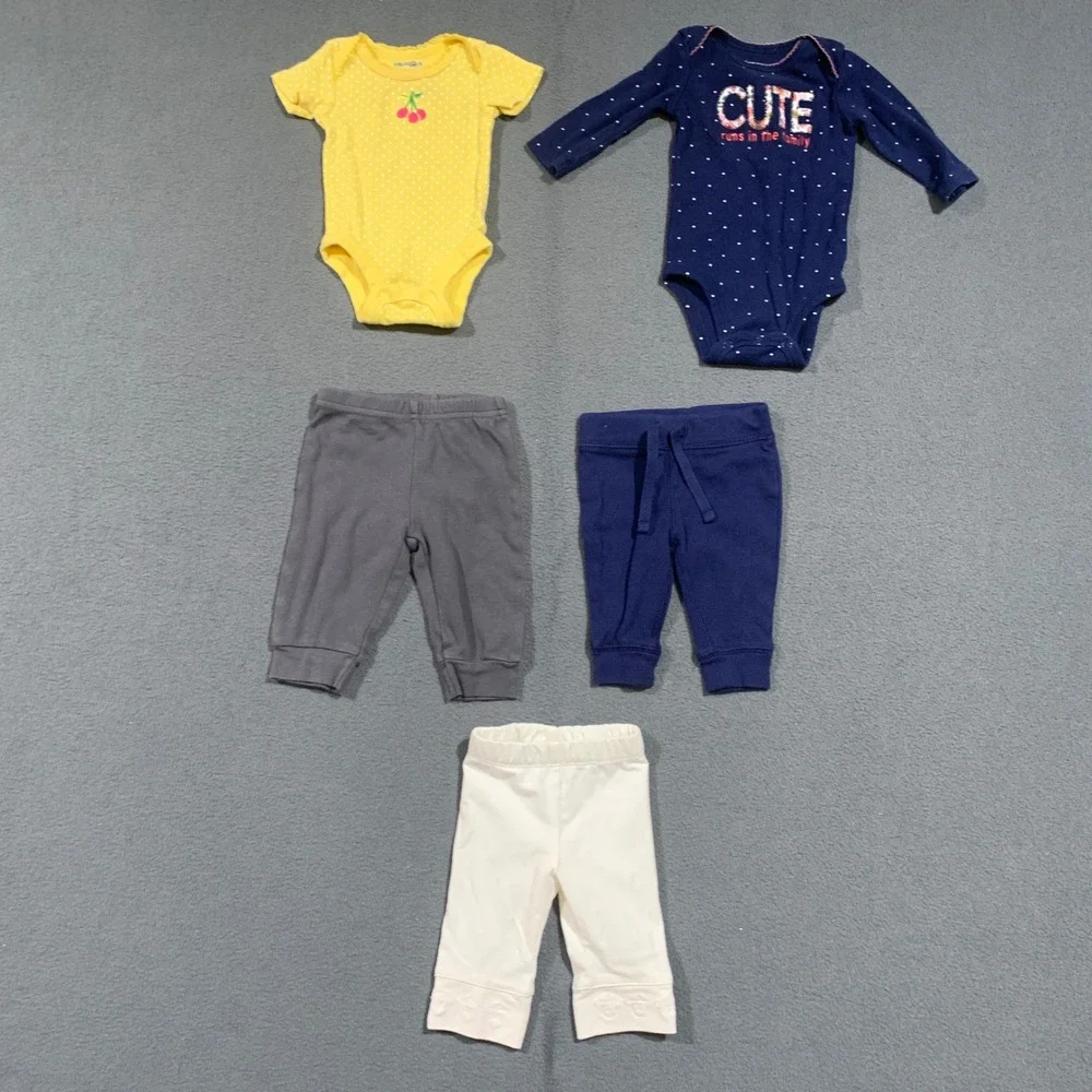 Baby Girl‎ 0-3M Clothes Lot 5pc Carter's Babies R Us Bodysuits Pants Yellow Navy